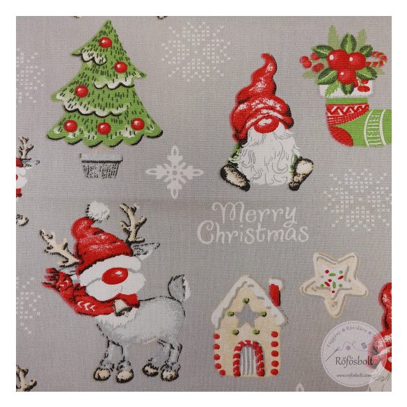 Szürke a. piros orrú rénszarvasok, manós karácsonyi dekortextil (ME5200)