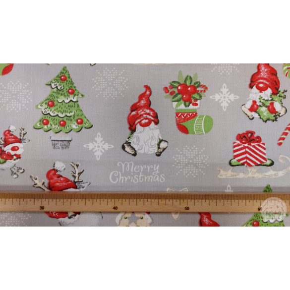 Szürke a. piros orrú rénszarvasok, manós karácsonyi dekortextil (ME5200)