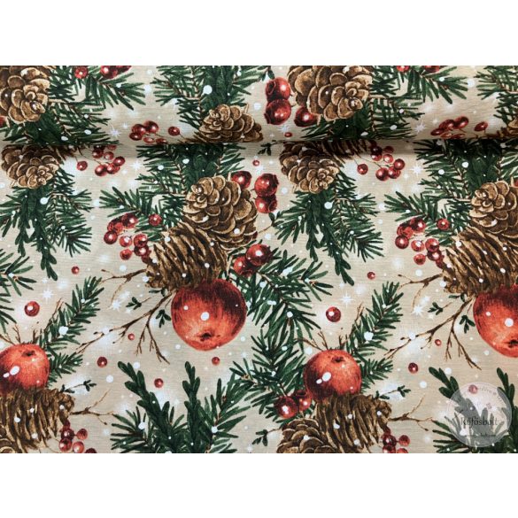 Bézs a. tobozos, almás,  ágas karácsonyi dekortextil (5210)