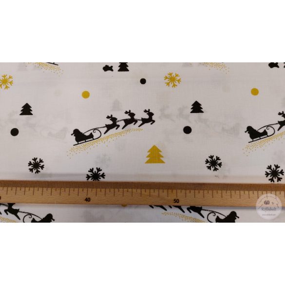 Fehér a. télapó szánja 160 cm sz. karácsonyi pamutvászon (ME5213)