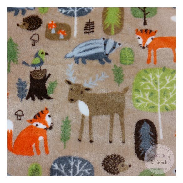 0,75 m EGYBEN kérhető Flannel Fleece: Erdőben lakó állatok bézs alapon (ME5216)