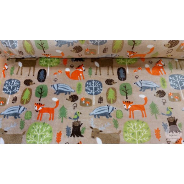 0,75 m EGYBEN kérhető Flannel Fleece: Erdőben lakó állatok bézs alapon (ME5216)