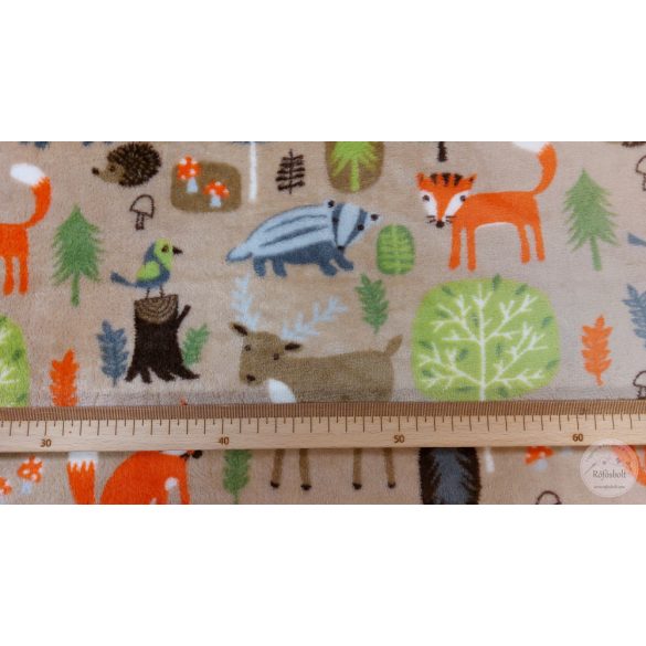 0,75 m EGYBEN kérhető Flannel Fleece: Erdőben lakó állatok bézs alapon (ME5216)