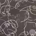 Fekete alapon fehér, szürke arcok, dekortextil  (ME5224)