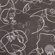 Fekete alapon fehér, szürke arcok, dekortextil  (ME5224)