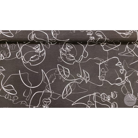 Fekete alapon fehér, szürke arcok, dekortextil  (ME5224)