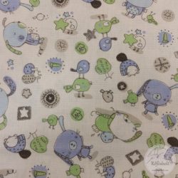 Fehér a. kék-zöld kisállatok pamutvászon (ME5271)