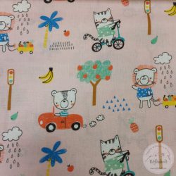   Rózsaszín a. kisállatok a játszótéren pamutvászon (ME5272)