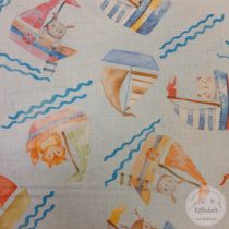   Halványkék a. színes vitorláson utazó erdei állatok pamutvászon (ME5273)