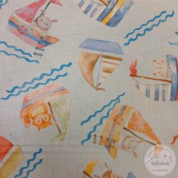   Halványkék a. színes vitorláson utazó erdei állatok pamutvászon (ME5273)