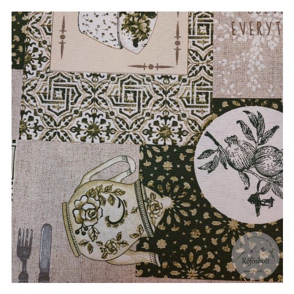 Tea idő, zöld mintás dekortextil (ME5340)