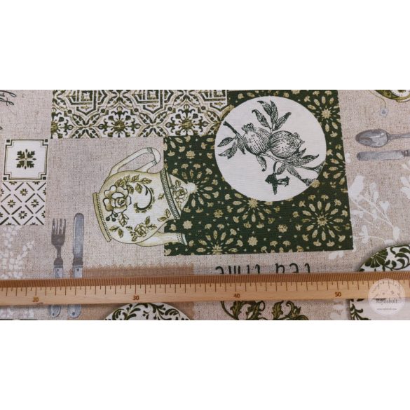 Tea idő, zöld mintás dekortextil (ME5340)