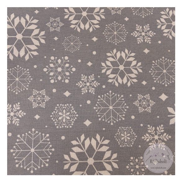 Puha szürke alapon hópihék, dekortextil (ME5369)