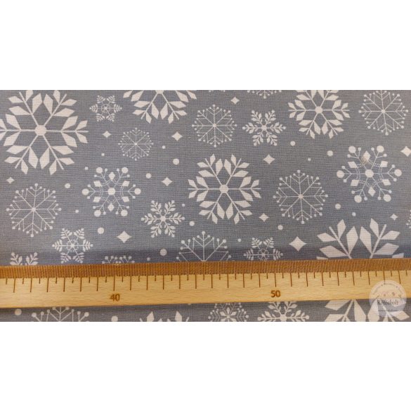 Puha szürke alapon hópihék, dekortextil (ME5369)