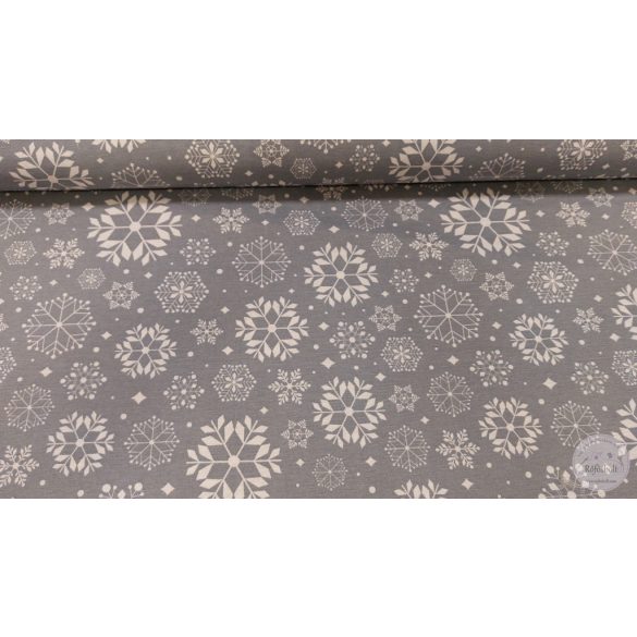 Puha szürke alapon hópihék, dekortextil (ME5369)