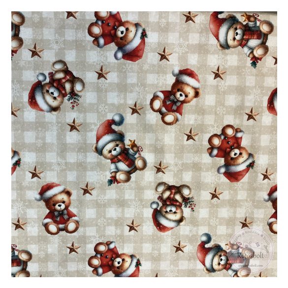 Kockás a. piros ruhás macik, karácsonyi dekortextil (ME5424)