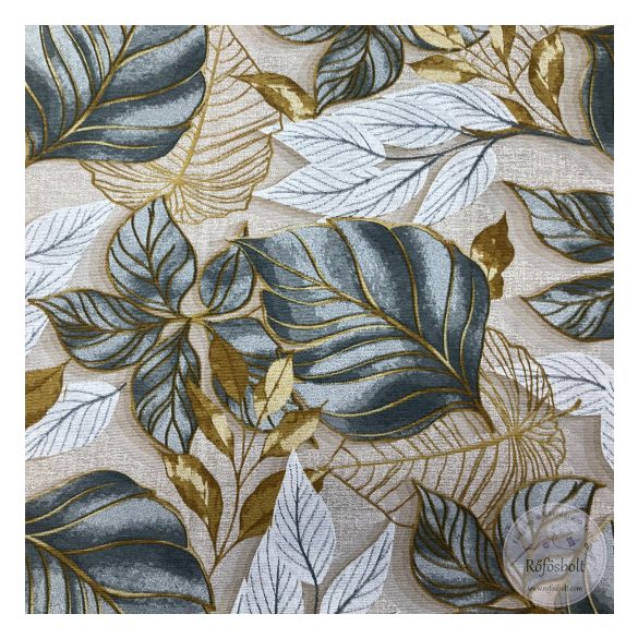 Bézs a. türkiz-arany-fehér levelek, dekortextil (ME5476)