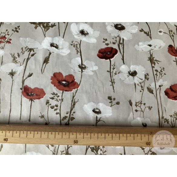 Cappuccino alapon fehér, piros pipacsok, 160 cm (ME5547)