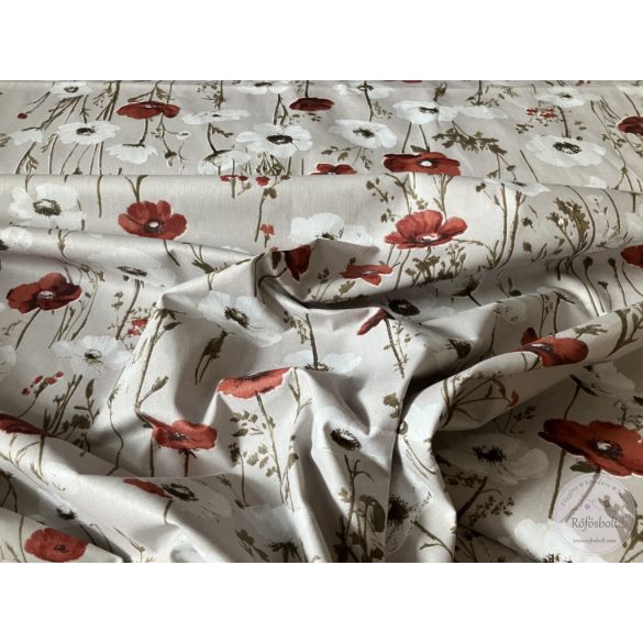 Cappuccino alapon fehér, piros pipacsok, 160 cm (ME5547)