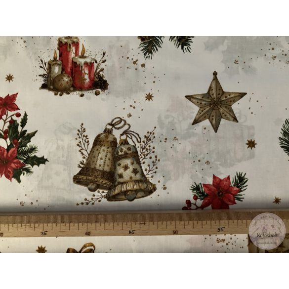 Fehér háttér, karácsonyi kellékek, 160 cm pamutvászon (ME5692)