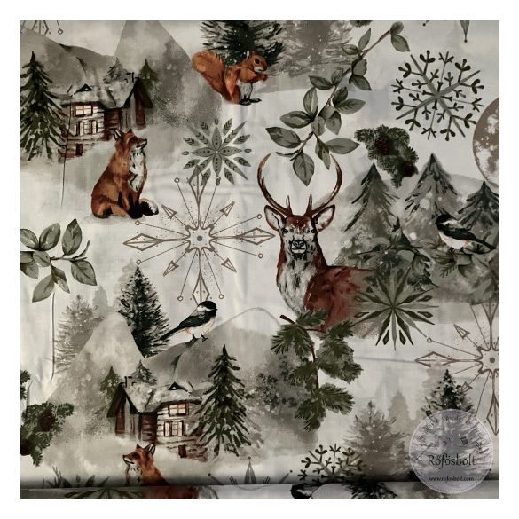 0,9 m EGYBEN KÉRHETŐ téli erdő nappal, 160 cm pamutvászon (ME5693)