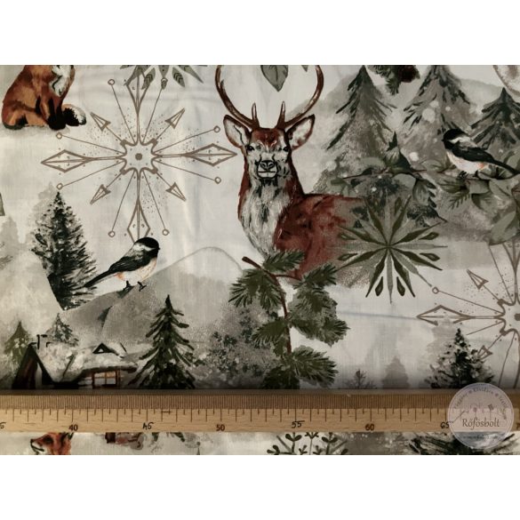 0,9 m EGYBEN KÉRHETŐ téli erdő nappal, 160 cm pamutvászon (ME5693)