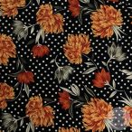   Sötétkék alapon fehér pöttyök között narancs és piros virágok (ME5748a)