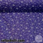   Indigókék alapon fehér virágos, pöttyökből álló leveles pamutvászon 74Blue (ME644)