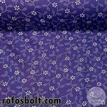   Indigókék alapon fehér virágos, pöttyökből álló leveles pamutvászon 74Blue (ME644)