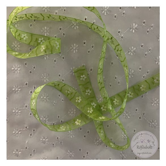 Zöld organza alapon fehér virág fejek