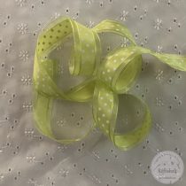   Zöld organza széllel apró fehér pöttyök zöld szaténon