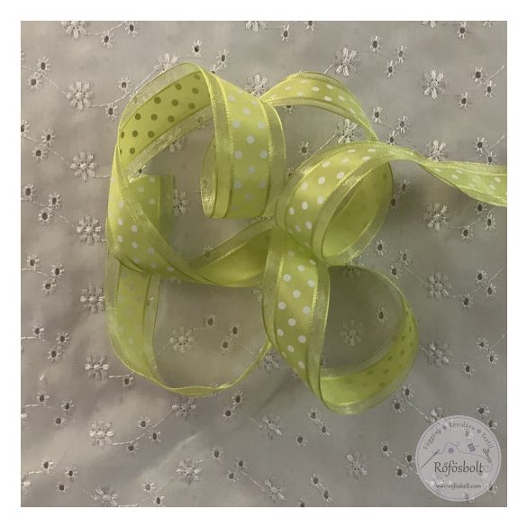 Zöld organza széllel apró fehér pöttyök zöld szaténon